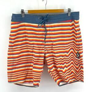 Volcom Stoneys striped unlined surf beach swim board shorts sz 34